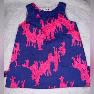 Lilly Pulitzer Pink and Blue Giraffe Print Shift Dress Size 12/18 Months